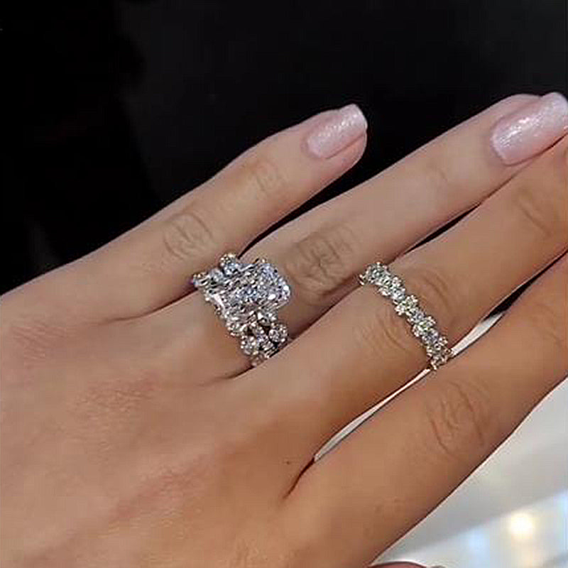 Bague de mariage en argent sterling avec diamant synthétique taille radiant de 4,5 ct