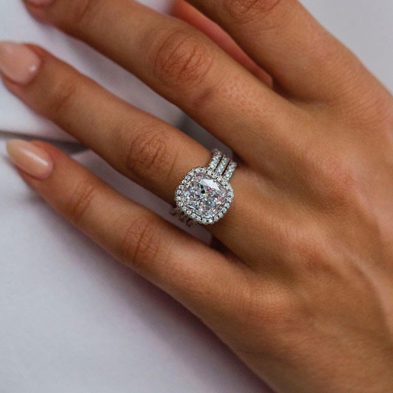 3.0ct Cushion Cut 3PC Wedding Set - White Gold