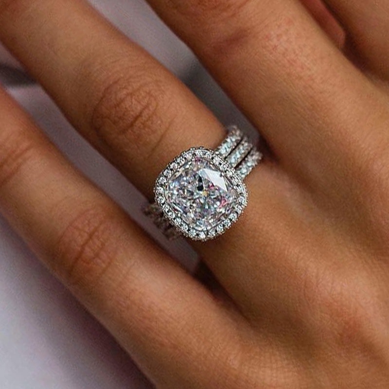 3.0ct Cushion Cut 3PC Wedding Set - White Gold