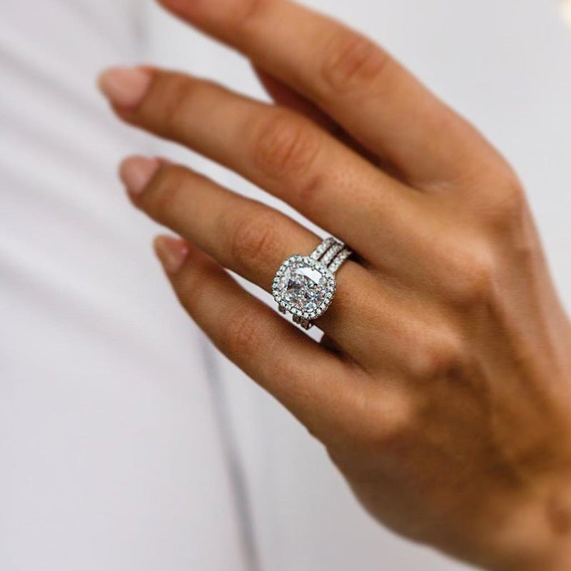 3.0ct Cushion Cut 3PC Wedding Set - White Gold