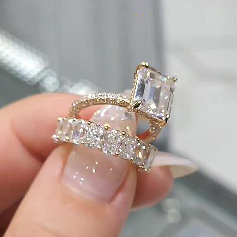 4.5Ct Emerald Cut Diamond & Radiant Band Wedding Set