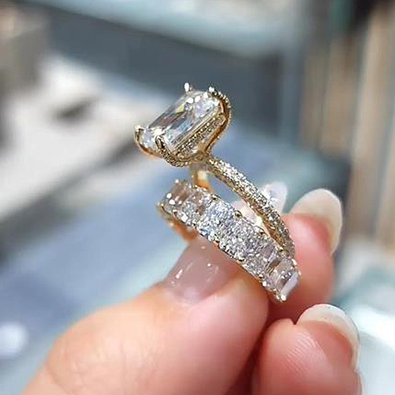 4.5Ct Emerald Cut Diamond & Radiant Band Wedding Set