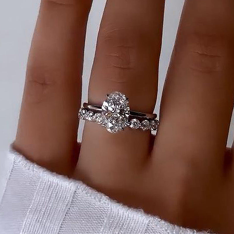 3.5ct Oval Sona Diamond Wedding Set | White Gold