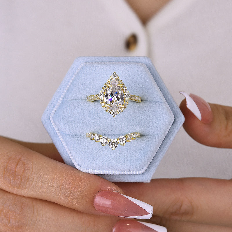 ear-Shaped Diamond Bridal Ring Set (2.2ct) - Rose Gold