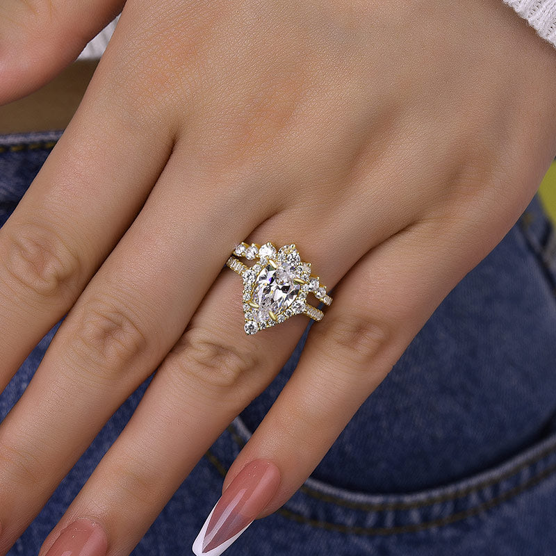 ear-Shaped Diamond Bridal Ring Set (2.2ct) - Rose Gold