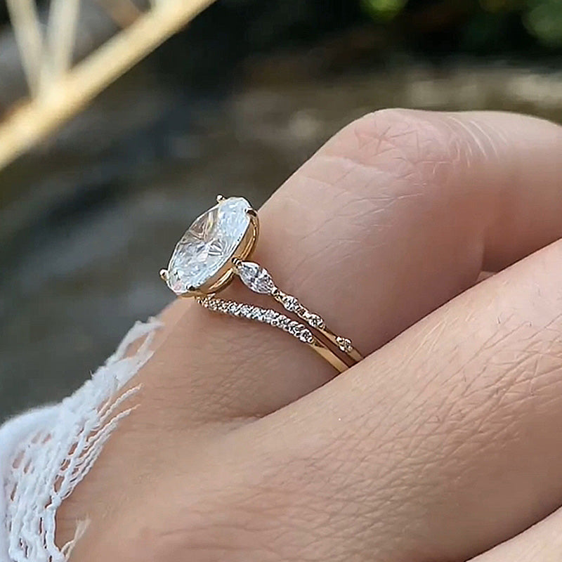 4.0Ct Oval Cut Diamond Ring Set - 925 Silver Yellow Gold Plated