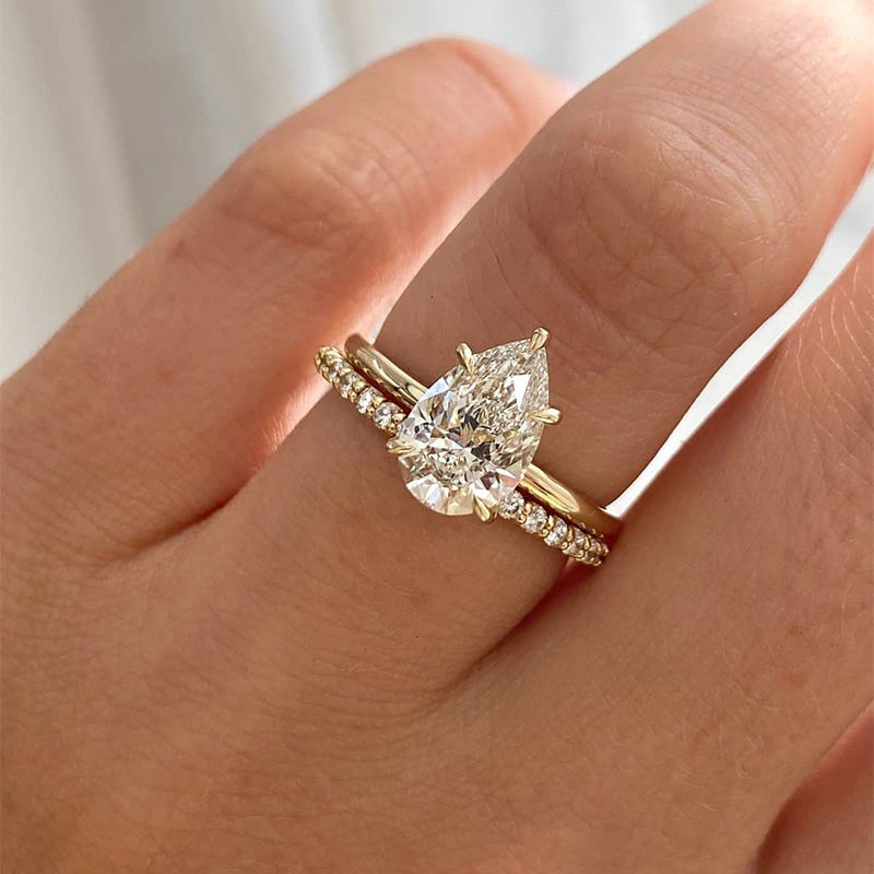 4.0ct Pear Cut Diamond Ring - Dual Gold Plated