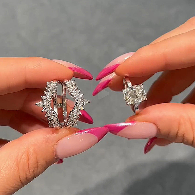 4.0ct Cushion Cut Diamond Ring Set - White Gold Plated