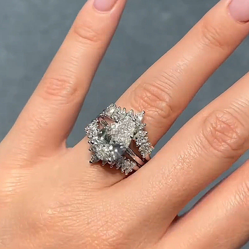 3.5Ct Pear Cut Diamond Ring with 3Ct Mixed Cut Band 925 Silver