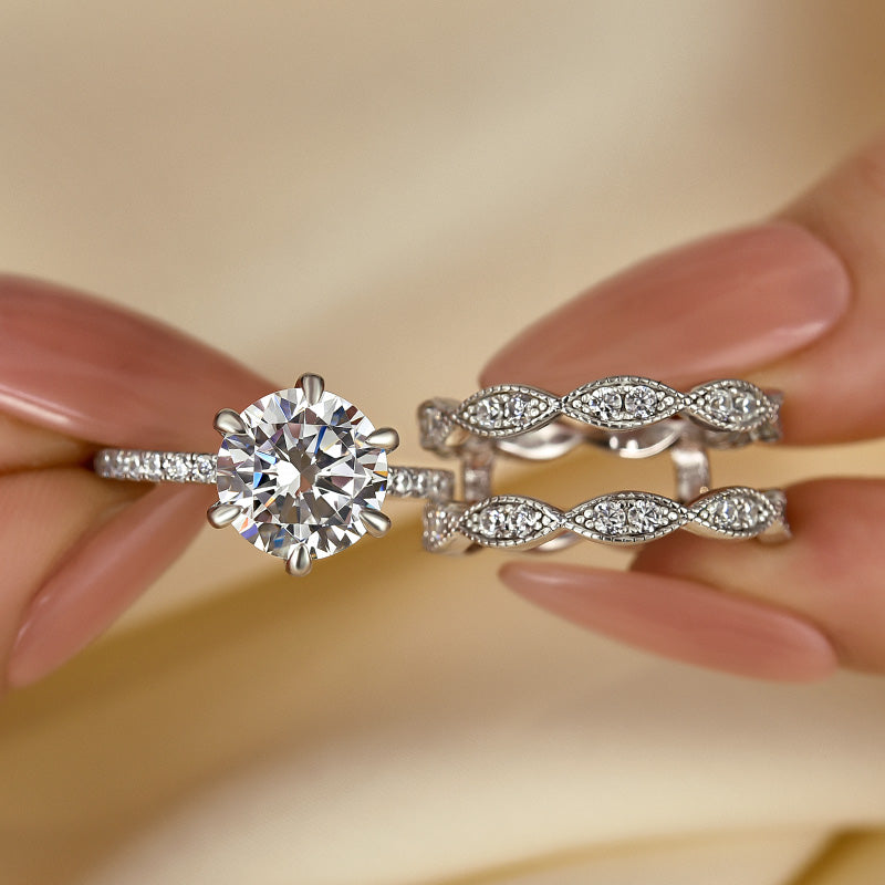 3Ct Round Cut Wedding Set with Marquise Band 925 Silver White Gold