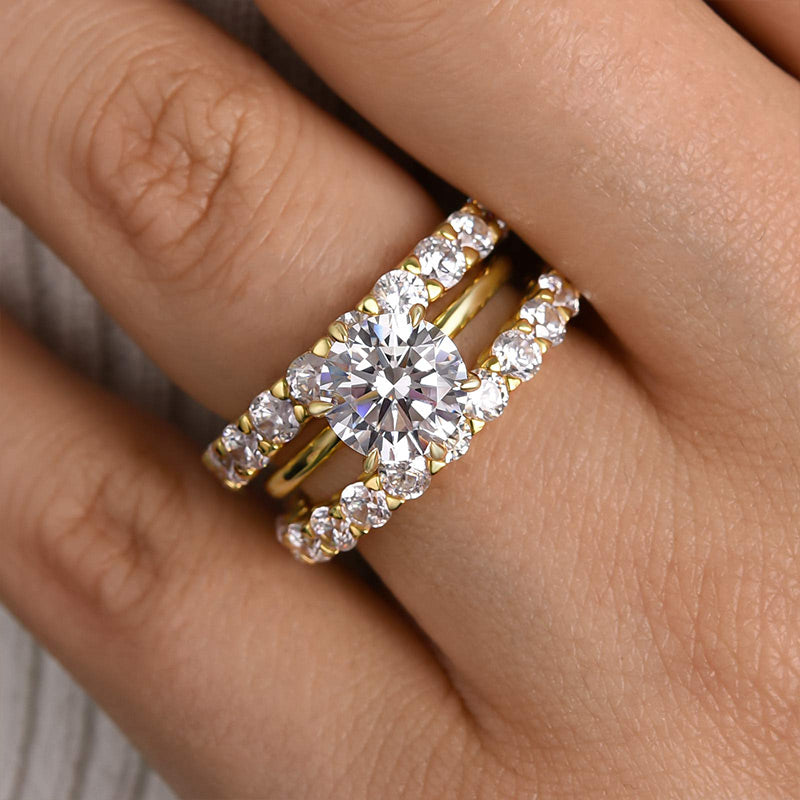 2.0Ct Sona Diamond 3-Pc Wedding Set - 925 Silver Rhodium Plated