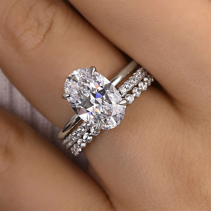 925 Sterling Silver Oval Cut Sona Simulated Diamond Wedding Band