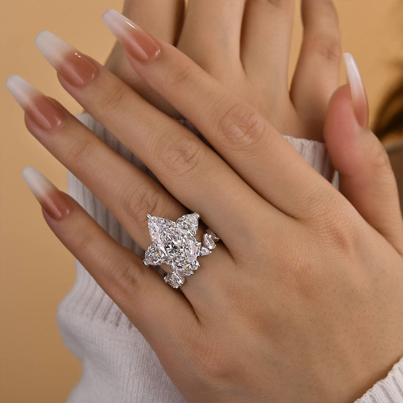 8.0Ct Pear Cut Diamond Wedding Set - 925 Silver White Gold Plated