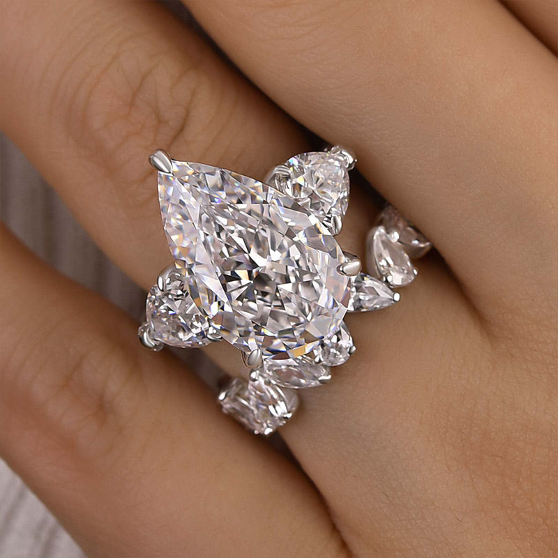 8.0Ct Pear Cut Diamond Wedding Set - 925 Silver White Gold Plated