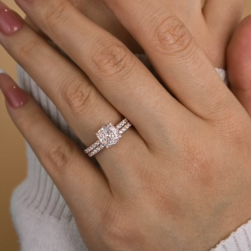 Tri-Tone Cushion Cut Wedding Set (2.0ct) - Silver