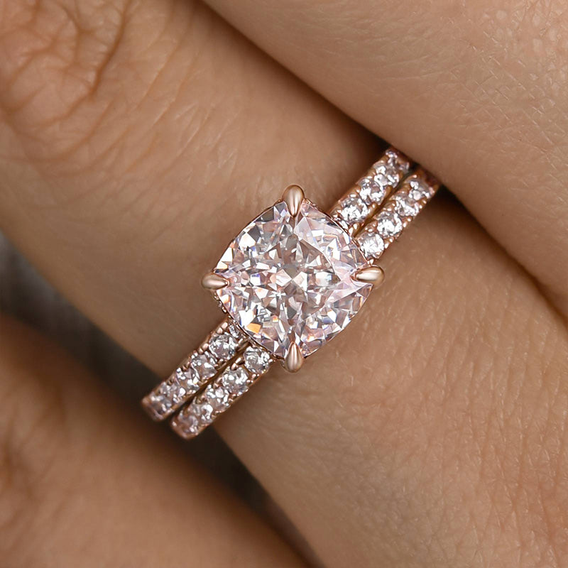 Tri-Tone Cushion Cut Wedding Set (2.0ct) - Silver