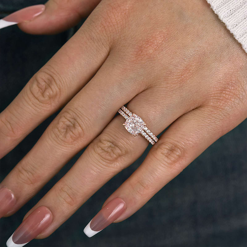 Tri-Tone Cushion Cut Wedding Set (2.0ct) - Silver