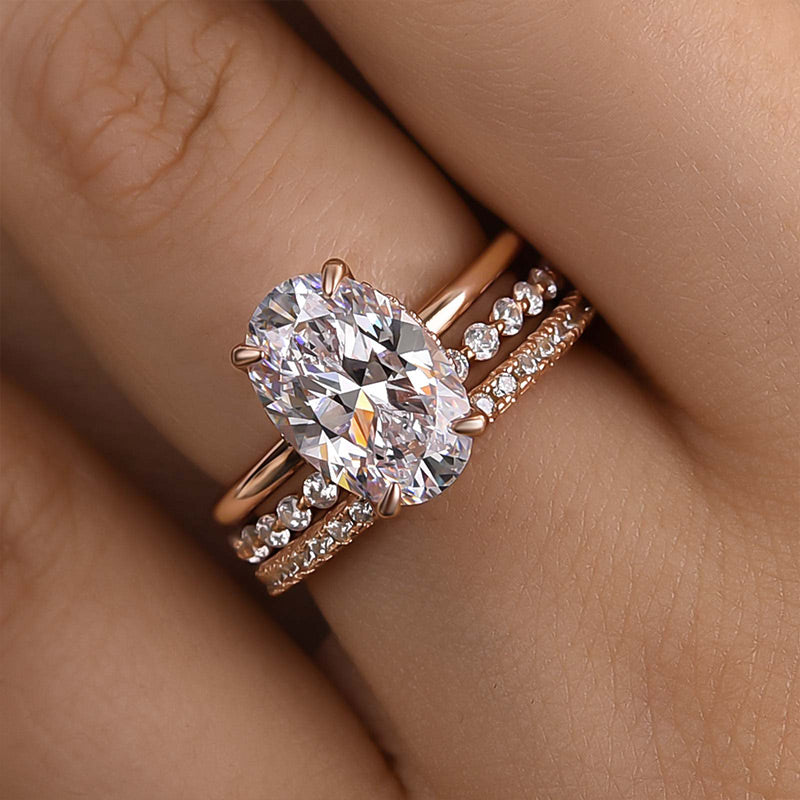925 Sterling Silver Oval Cut Sona Simulated Diamond Wedding Band