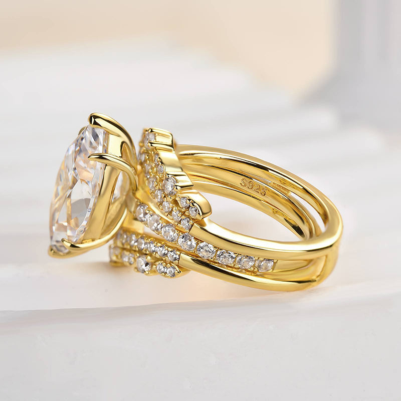 3.5ct Marquise Cut Diamond Ring Set - Dual Gold Plated