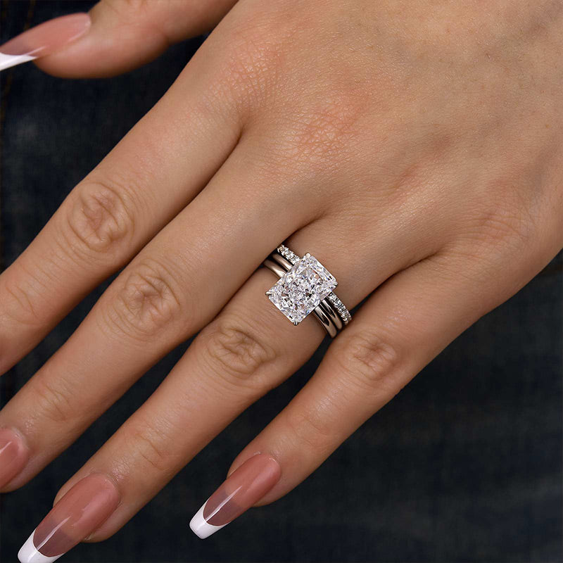 4.5Ct Radiant Cut Simulated Diamond Ring Set - 925 Silver Gold Plated