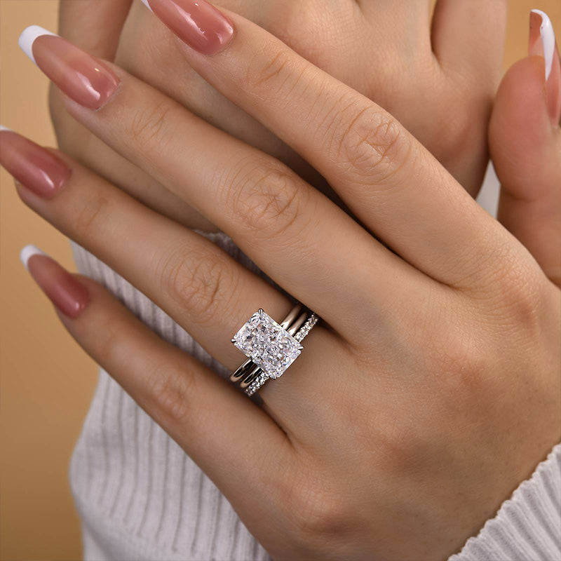 4.5Ct Radiant Cut Simulated Diamond Ring Set - 925 Silver Gold Plated