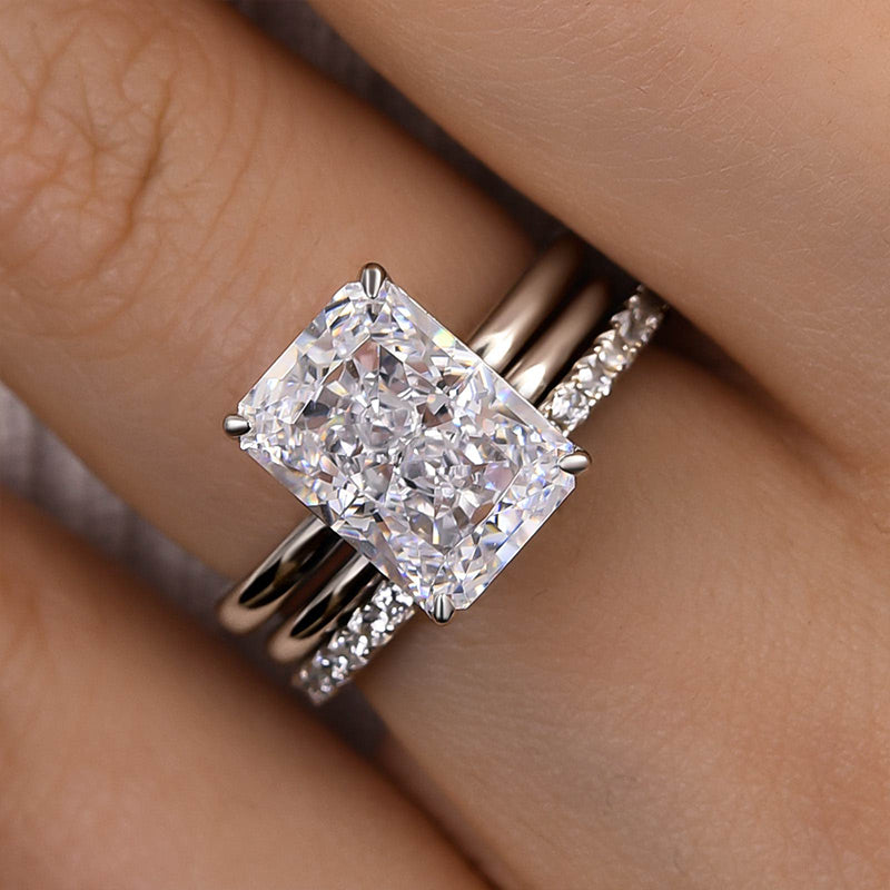 4.5Ct Radiant Cut Simulated Diamond Ring Set - 925 Silver Gold Plated