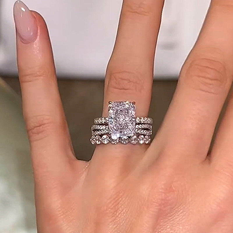 4.5ct Radiant Cut Simulated Diamond Ring Set – Sterling Silver & White Gold