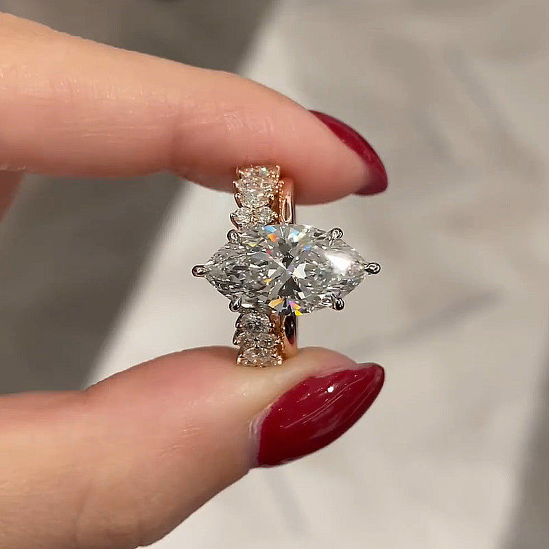 4ct Marquise Sona Diamond Ring | Gold Plated | Aurogem