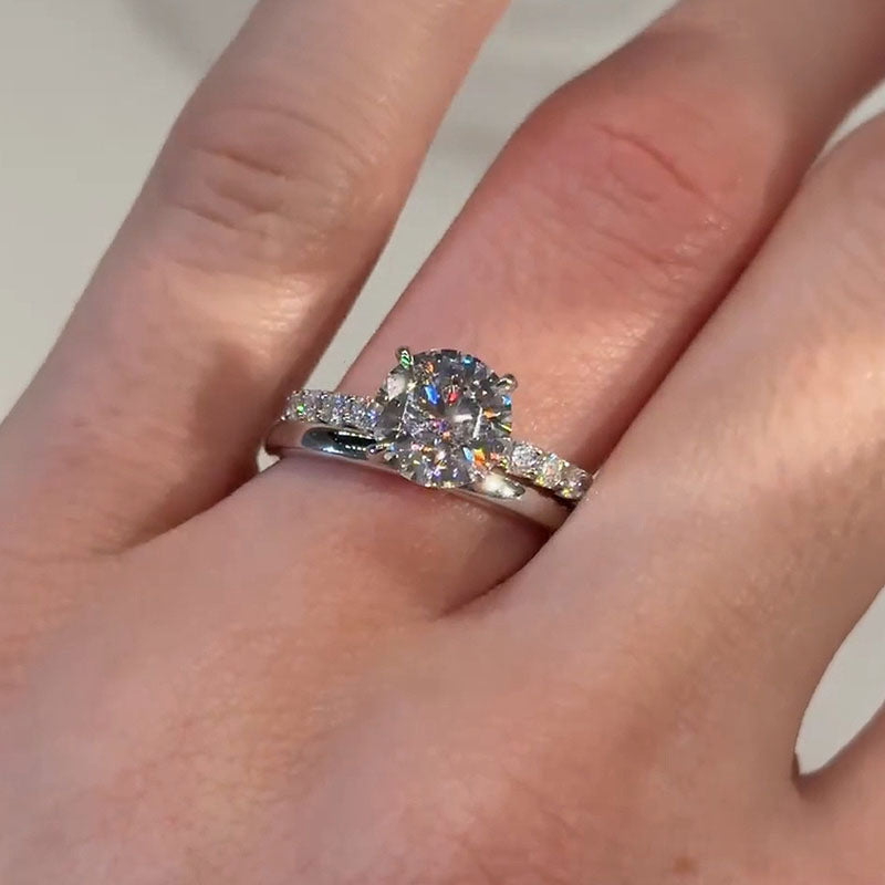 2.0Ct Round Cut Moissanite Wedding Set - 4 Prong w/Diamonds