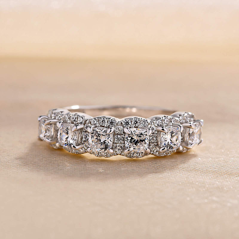 Dual Width 3mm Cushion Cut Diamond Band 925 Silver White Gold
