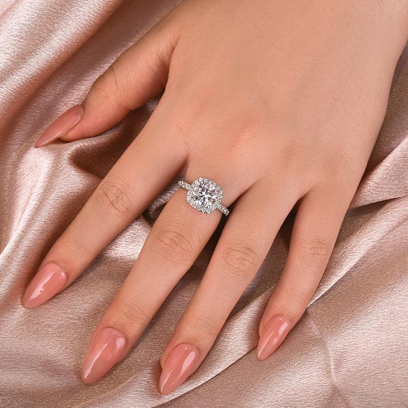 White Gold Plated Moissanite Ring - 2ct Round Center with Side Stones