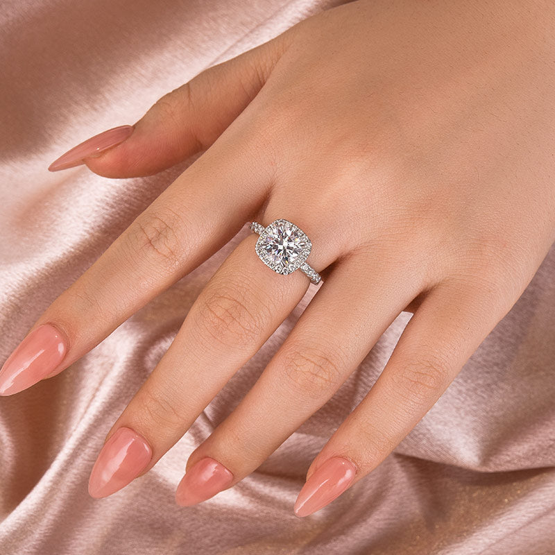 White Gold Plated Moissanite Ring - 2ct Round Center with Side Stones