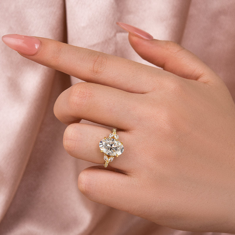 4.0CT Oval & Marquise Moissanite Ring – Platinum Plated Silver