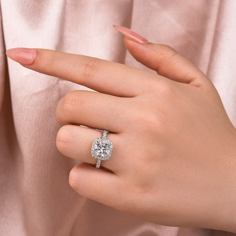 White Gold Plated Moissanite Ring - 2ct Round Center with Side Stones