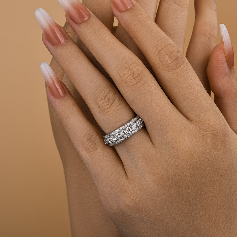 2.0Ct Triple Row Sona Diamond Wedding Band, Silver Plated Sterling Silver