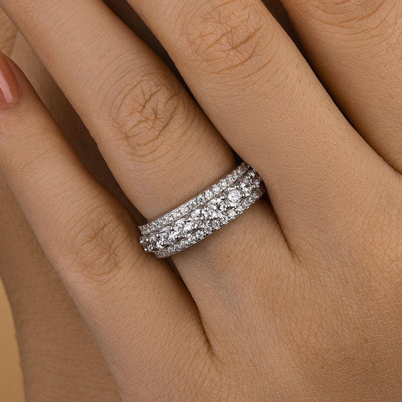 2.0Ct Triple Row Sona Diamond Wedding Band, Silver Plated Sterling Silver