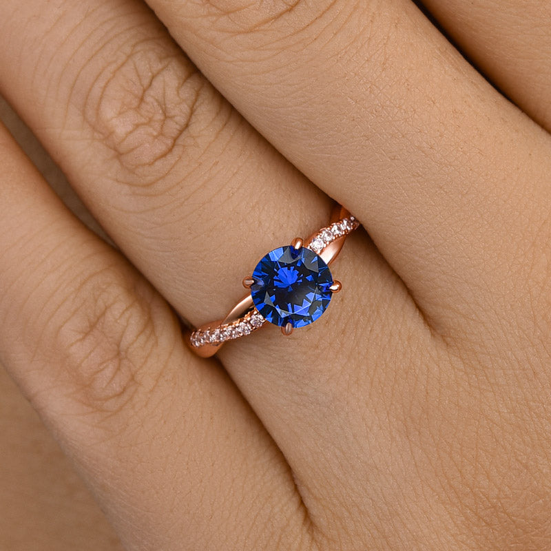 1.25 Carat Round-Cut Blue Sapphire Simulated Diamond Engagement Ring