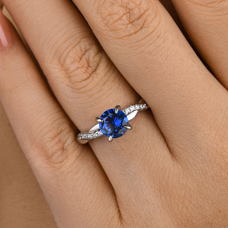 1.25 Carat Round-Cut Blue Sapphire Simulated Diamond Engagement Ring