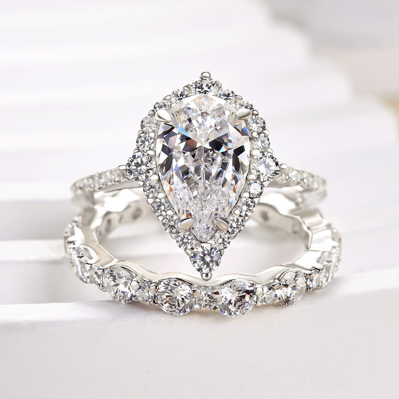 925 Silver White Gold Plated 11mm Pear Cut 3ct Diamond Ring