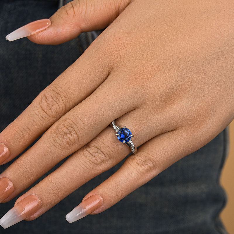 1.25 Carat Round-Cut Blue Sapphire Simulated Diamond Engagement Ring