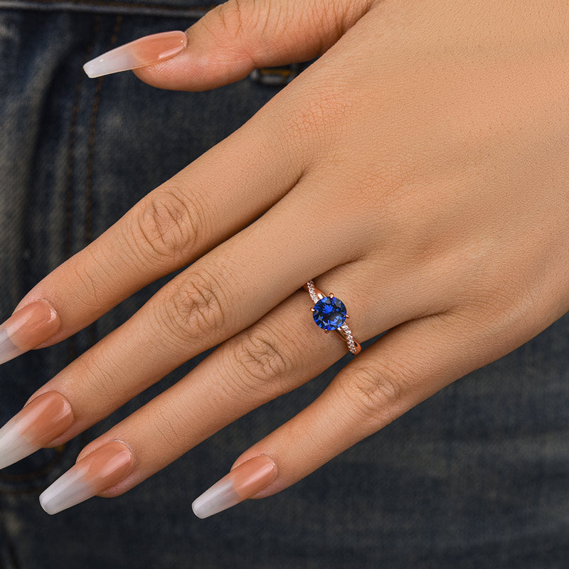 1.25 Carat Round-Cut Blue Sapphire Simulated Diamond Engagement Ring