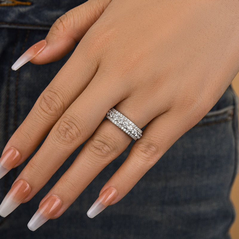 2.0Ct Triple Row Sona Diamond Wedding Band, Silver Plated Sterling Silver