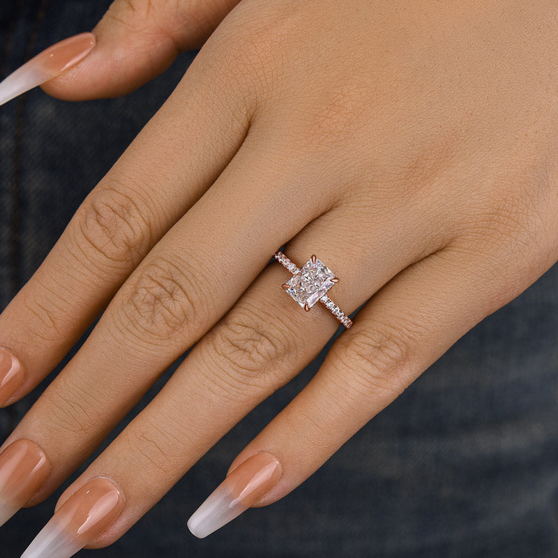2.0 Carat Radiant Sona Diamond Rose Gold-Plated Sterling Silver Engagement Ring