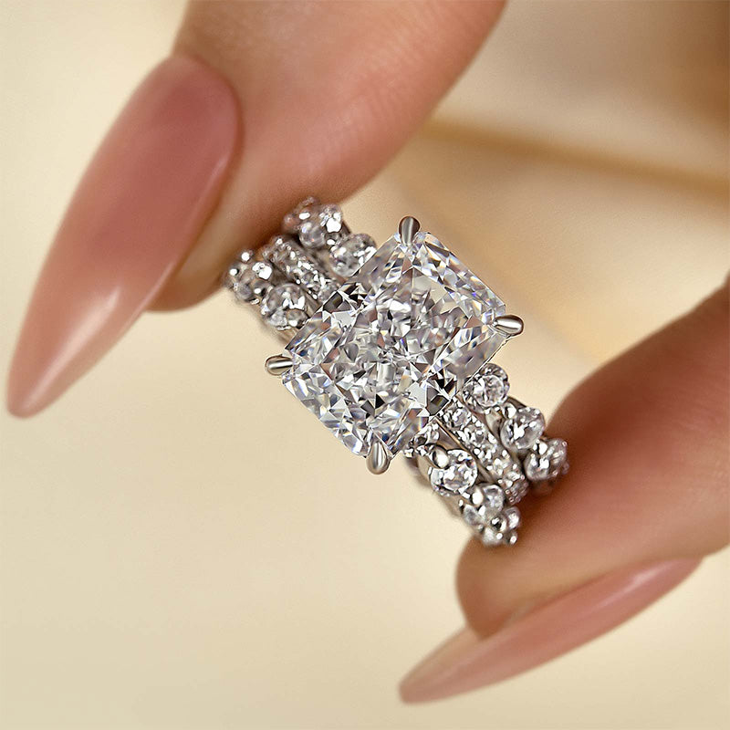 Bague de mariage en argent sterling avec diamant synthétique taille radiant de 4,5 ct