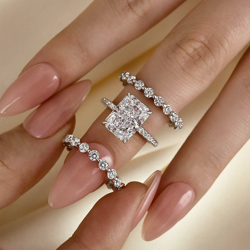 Bague de mariage en argent sterling avec diamant synthétique taille radiant de 4,5 ct