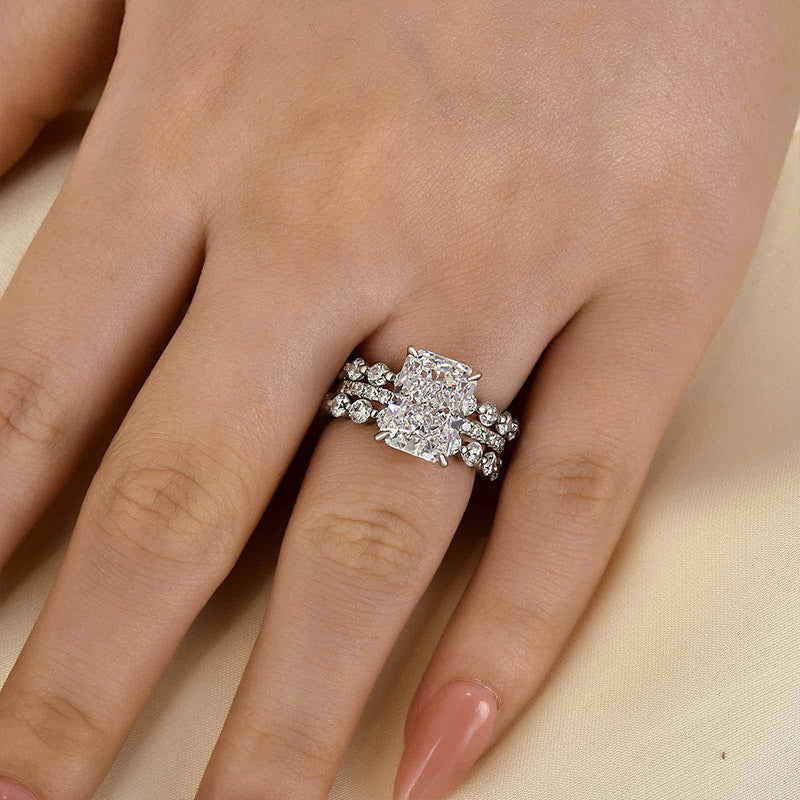 Bague de mariage en argent sterling avec diamant synthétique taille radiant de 4,5 ct