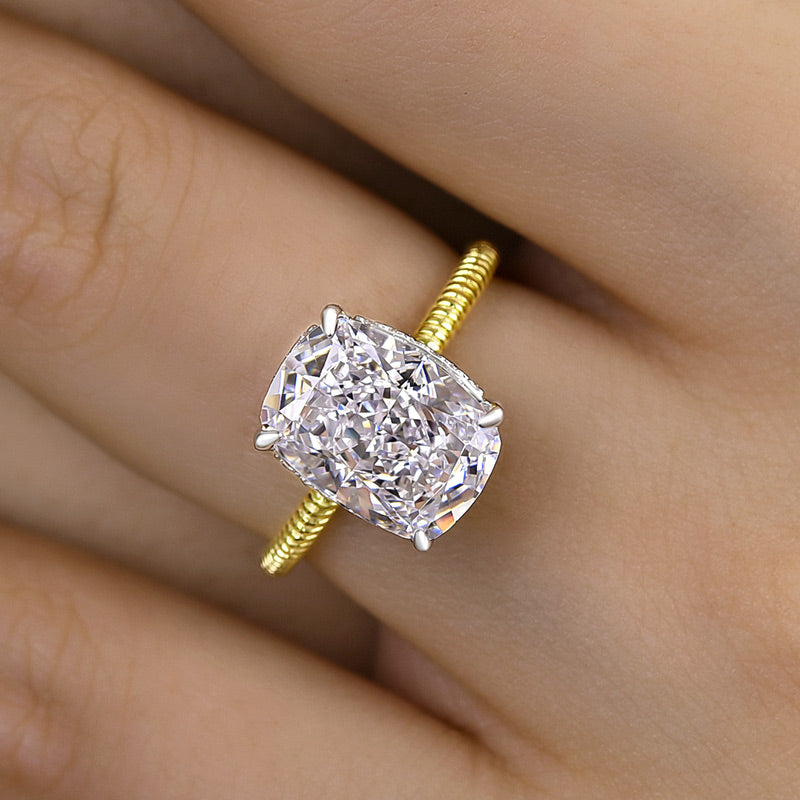 925 Silver Two-Tone 2.5Ct Crushed Ice Cushion Engagement Ring