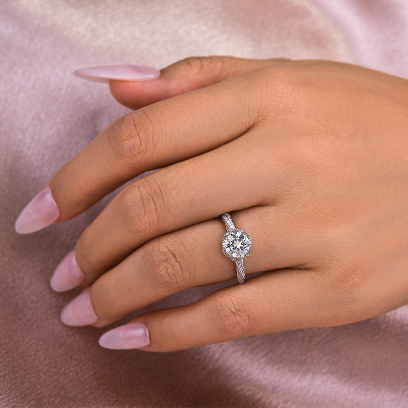 Floral 1.0Ct Moissanite Engagement Ring in White Gold