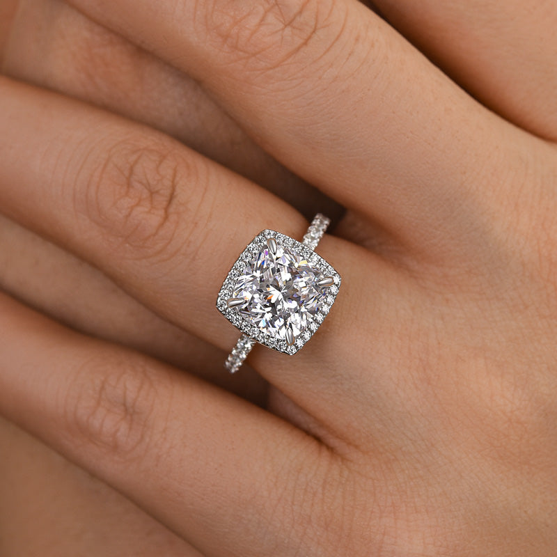 3.5Ct Cushion Cut Simulated Diamond Ring Set, White Gold Plated Sterling Silver