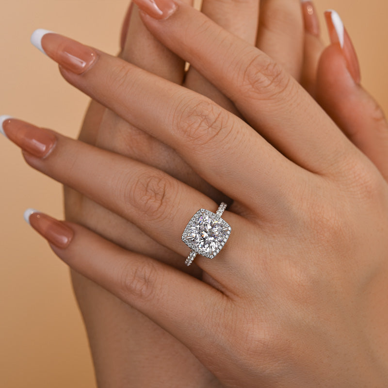 3.5Ct Cushion Cut Simulated Diamond Ring Set, White Gold Plated Sterling Silver